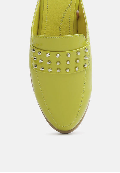 Studded Flat Patent Mules