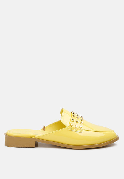 Studded Flat Patent Mules