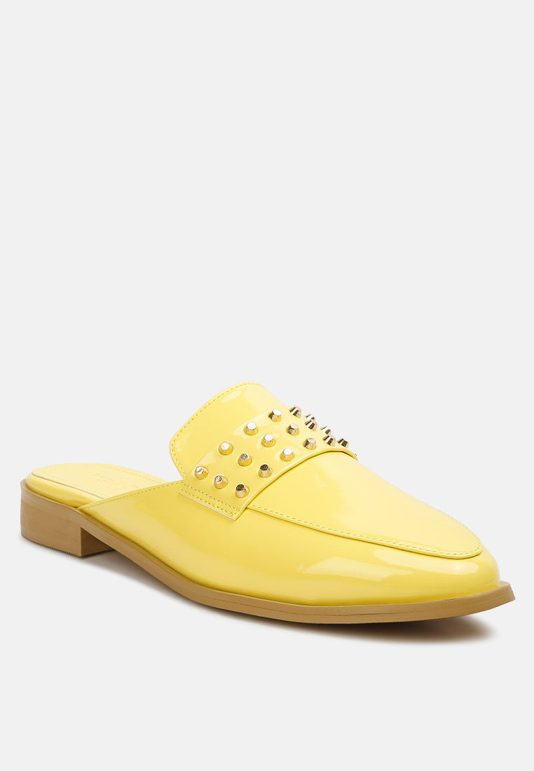 Studded Flat Patent Mules