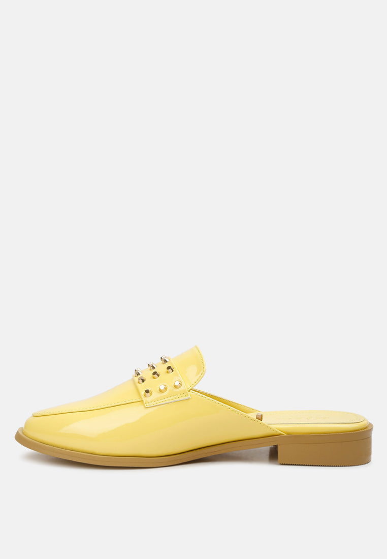 Studded Flat Patent Mules