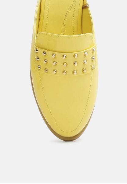 Studded Flat Patent Mules