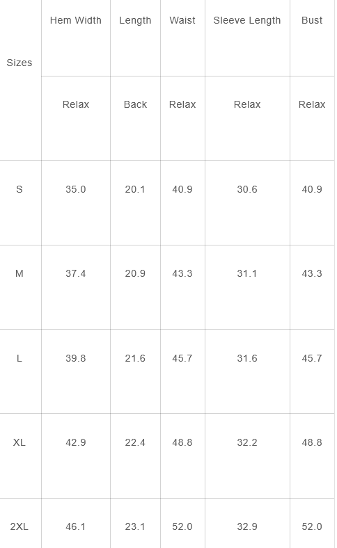 size chart