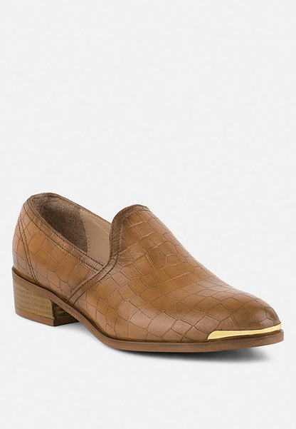 Metal Highlight Leather Loafers