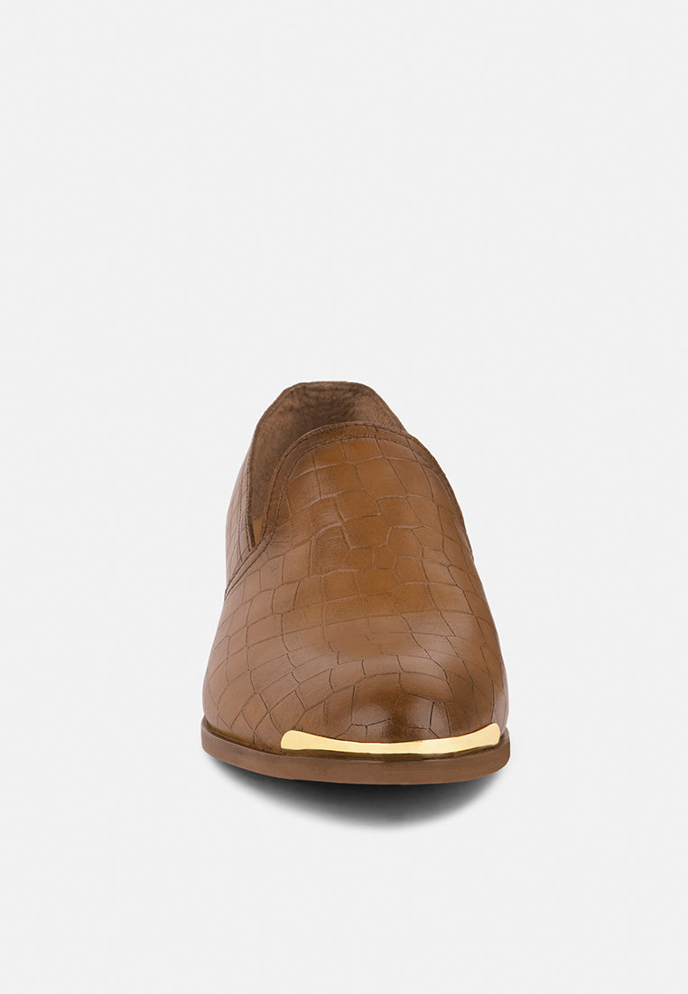 Metal Highlight Leather Loafers