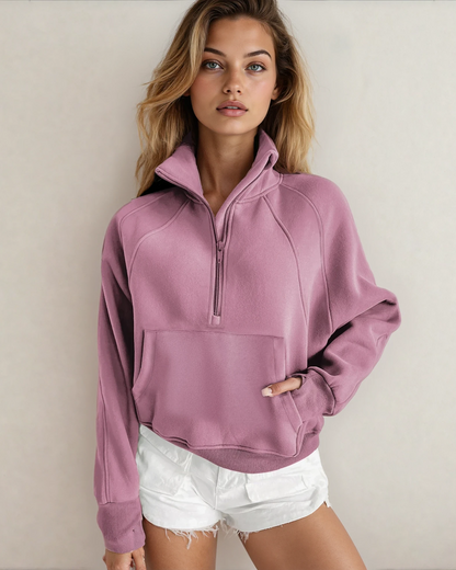 Stand Collar Pocket Pullover Phalaenopsis