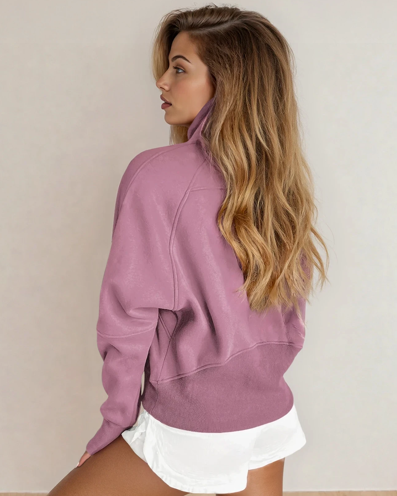Stand Collar Pocket Pullover Phalaenopsis