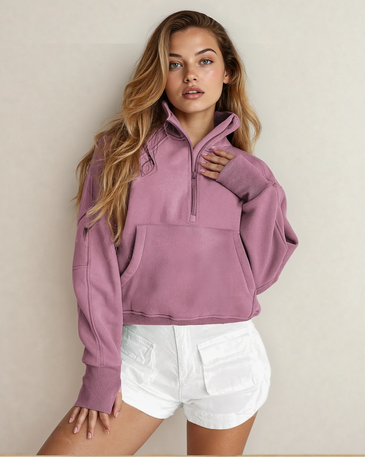 Stand Collar Pocket Pullover Phalaenopsis