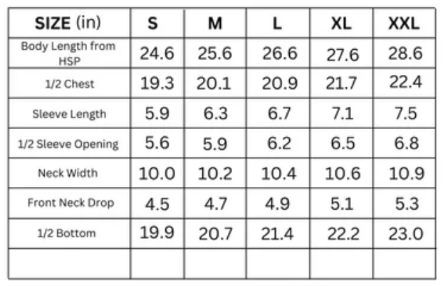 size chart