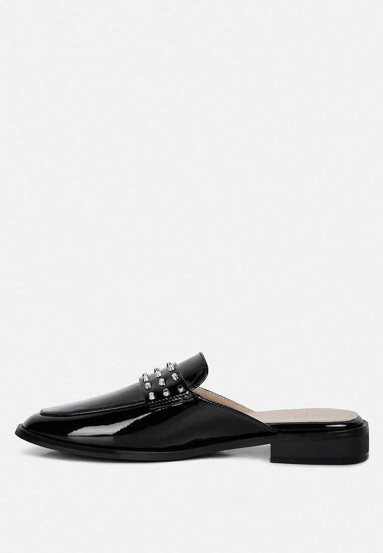 Studded Flat Patent Mules