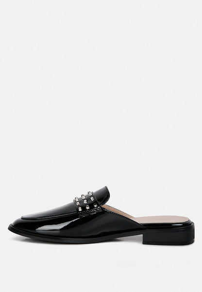 Studded Flat Patent Mules