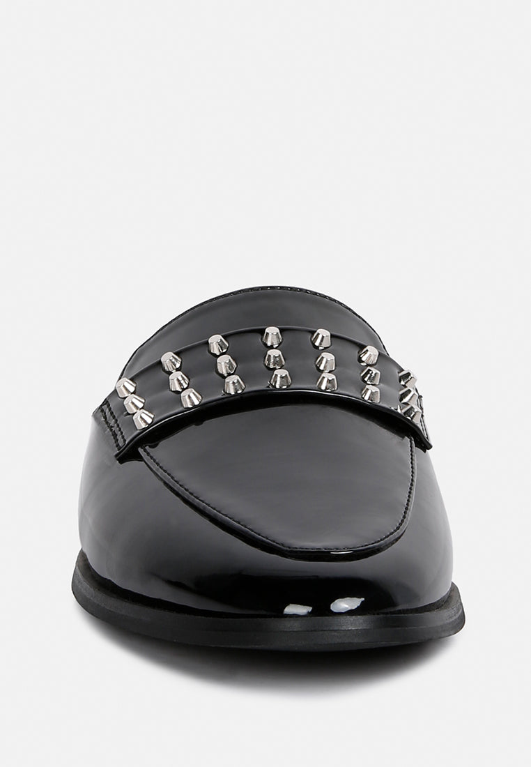 Studded Flat Patent Mules