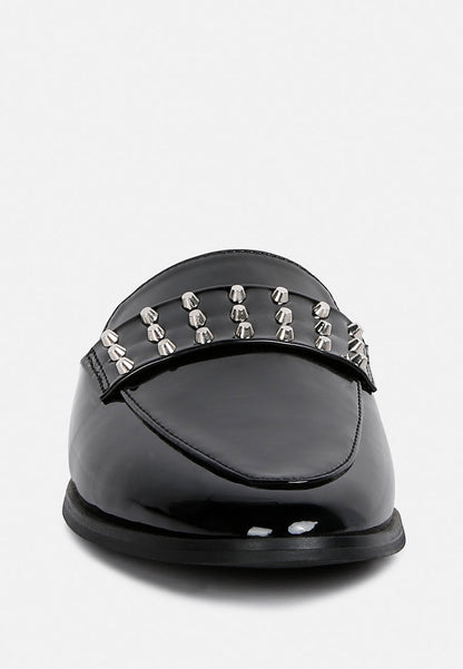 Studded Flat Patent Mules