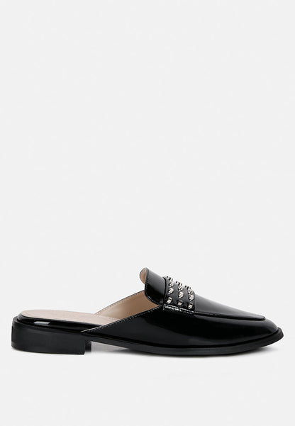 Studded Flat Patent Mules