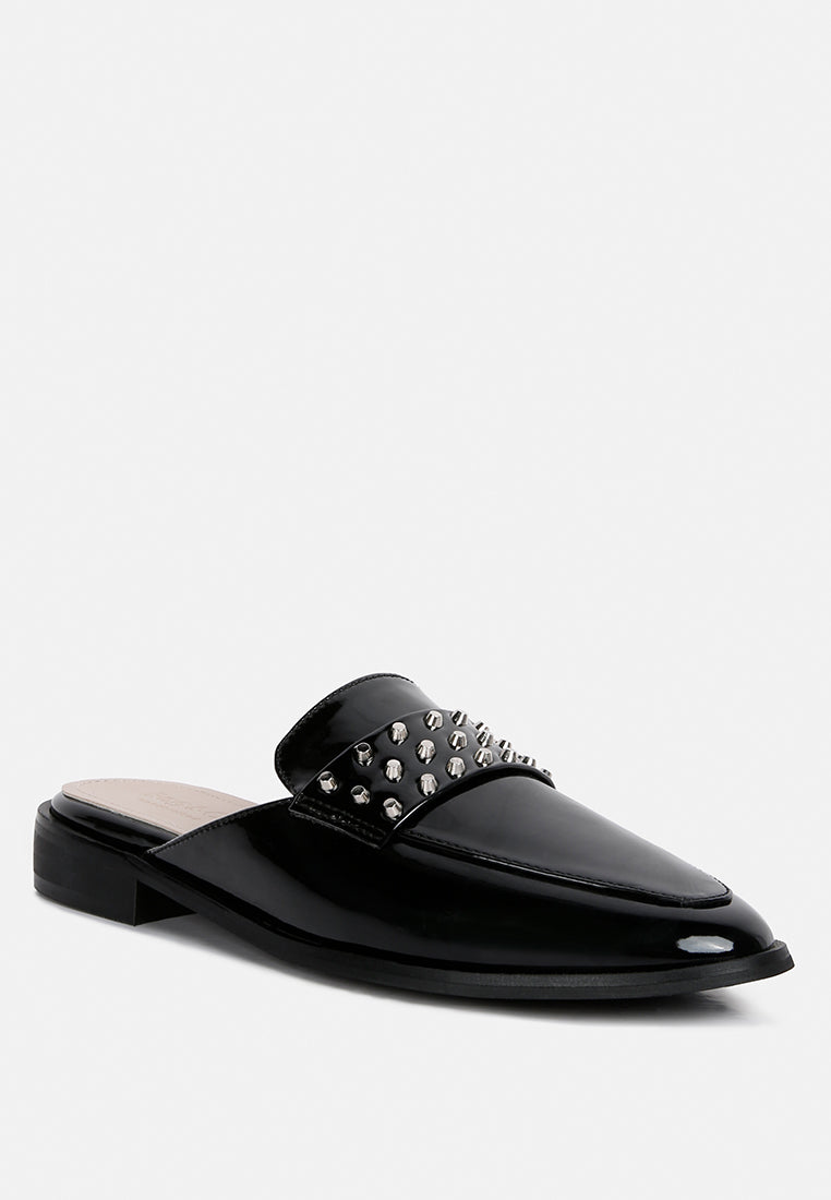Studded Flat Patent Mules