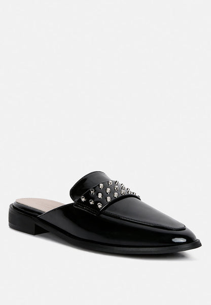 Studded Flat Patent Mules