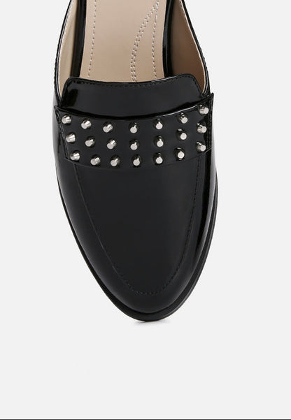 Studded Flat Patent Mules