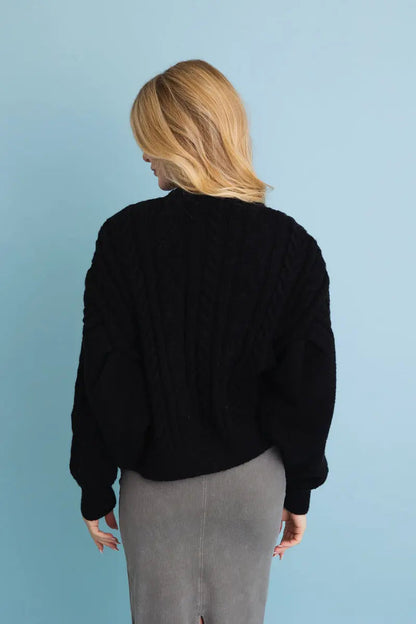 Chunky Cable Knit Button Cropped Cardigan