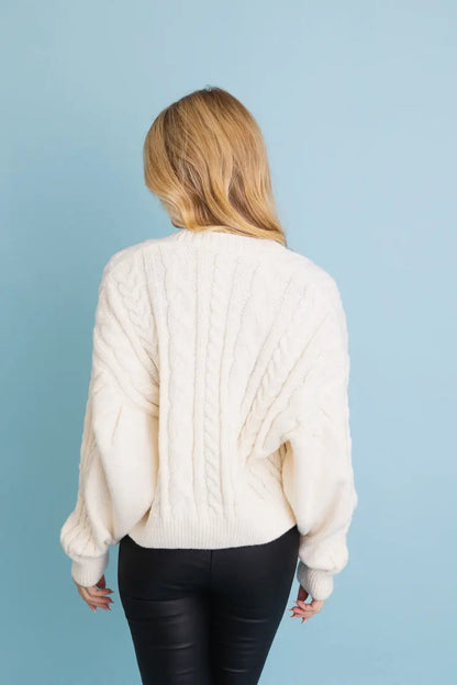 Chunky Cable Knit Button Cropped Cardigan