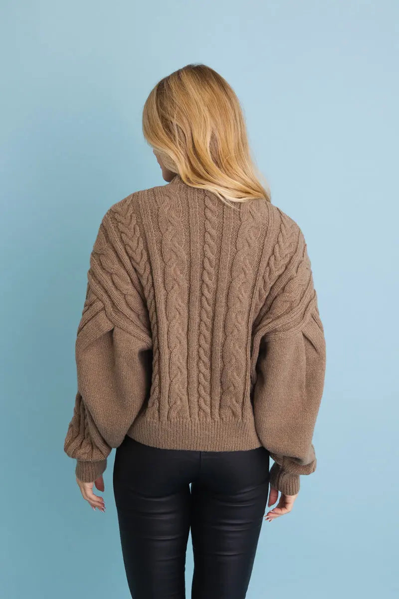 Chunky Cable Knit Button Cropped Cardigan