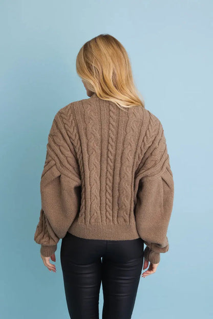 Chunky Cable Knit Button Cropped Cardigan