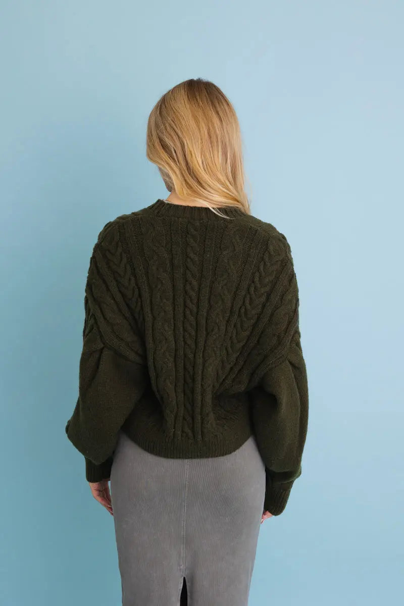 Chunky Cable Knit Button Cropped Cardigan