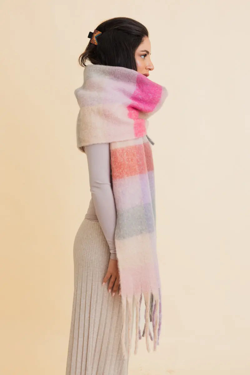 Multi Color Oversized Fringe Scarf
