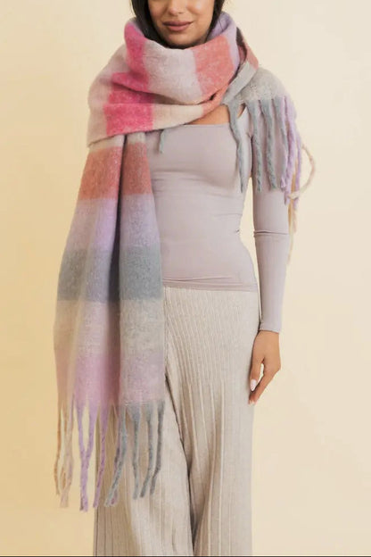 Multi Color Oversized Fringe Scarf