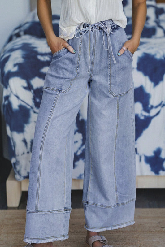 Fray Hem Wide Leg Denim Pants