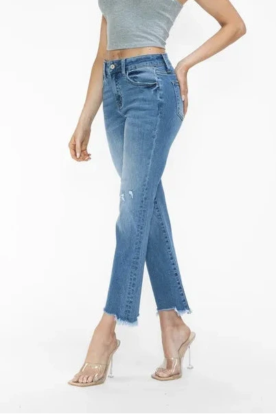 Raw Hem Distressed Mid Rise Jeans