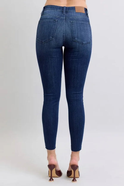 Mid Rise Skinny Jeans Raw Hem