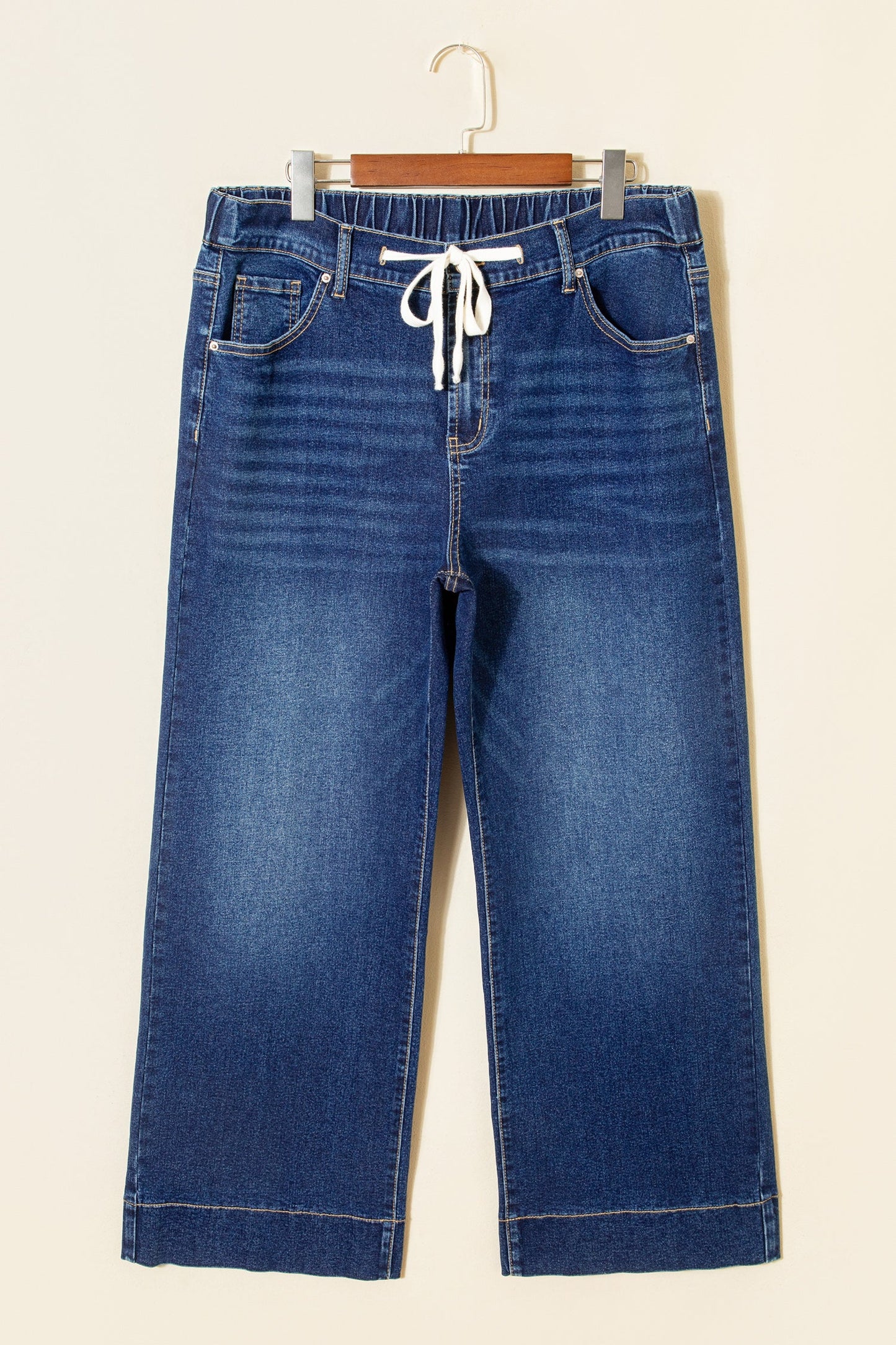 High Rise Lace Tie Whiskered Jeans
