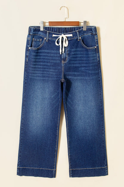 High Rise Lace Tie Whiskered Jeans