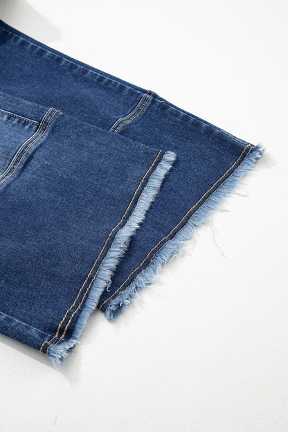 Fray Hem Wide Leg Denim Pants