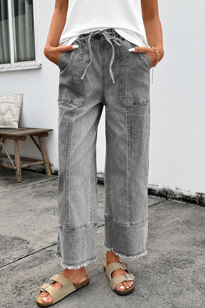 Fray Hem Wide Leg Denim Pants