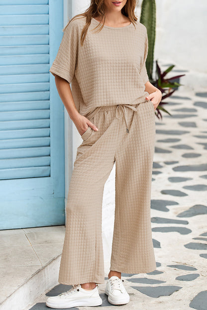 Lattice Texture Sporty Dolman Top & Pants Set