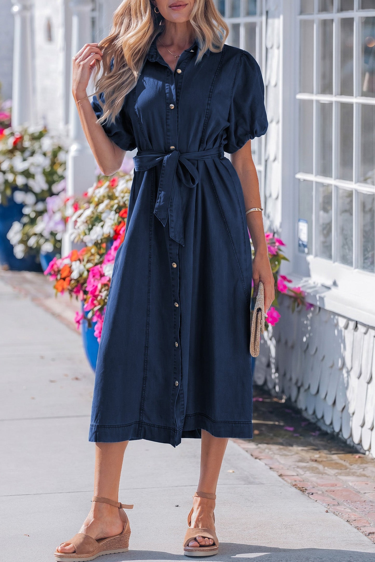Bubble Short Sleeve Denim Dress