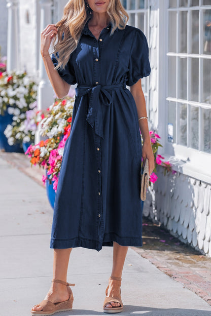 Bubble Short Sleeve Denim Dress