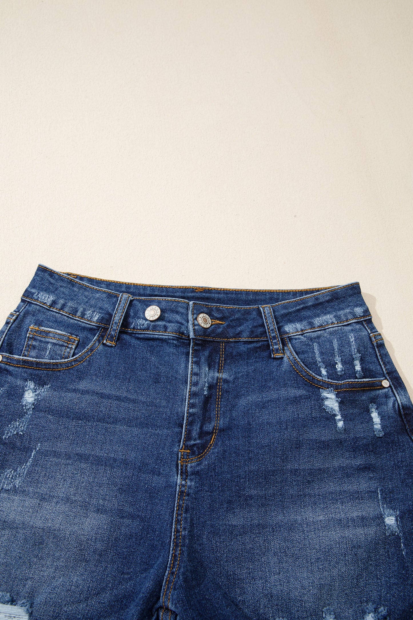 Distressed Whisker Denim Shorts