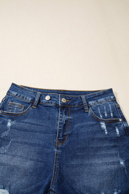 Distressed Whisker Denim Shorts