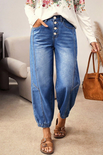 Button Fly Tapered Loose Jeans