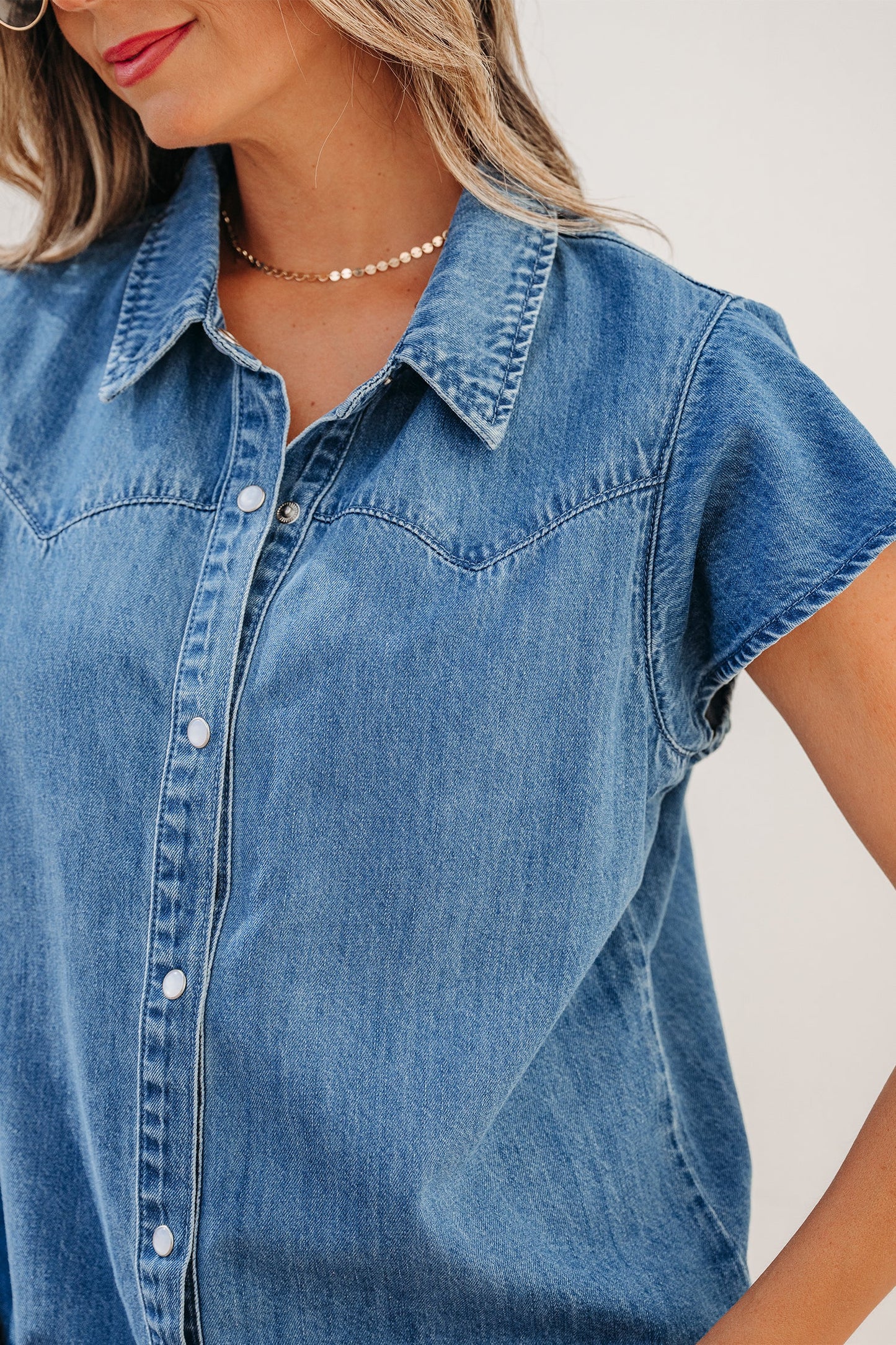 Ruffled Short Sleeve Denim Shirt