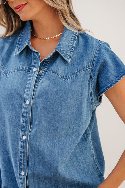 Ruffled Short Sleeve Denim Shirt