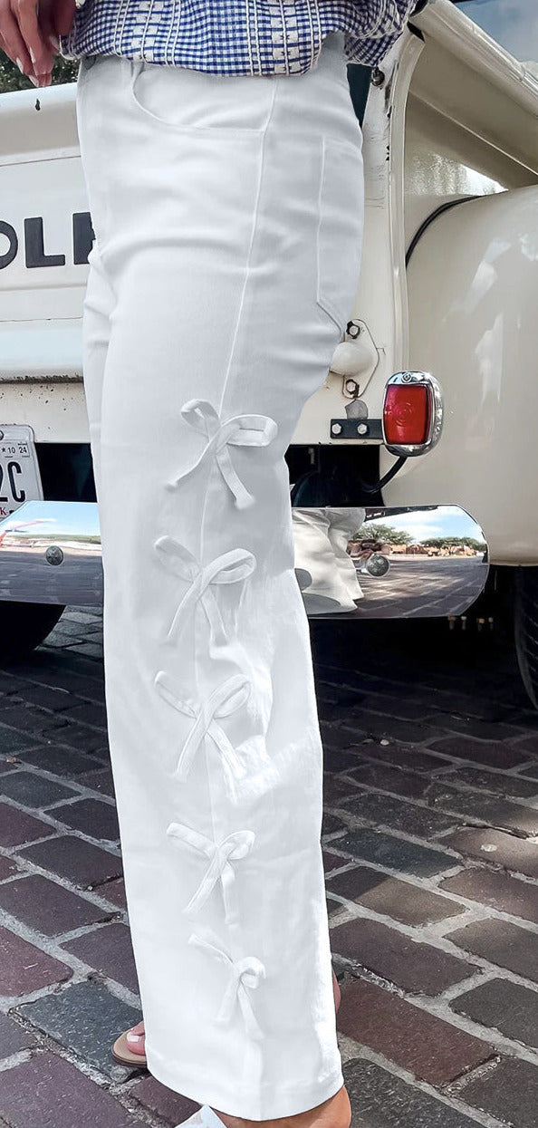 Bow Knot Side Straight Leg Jeans