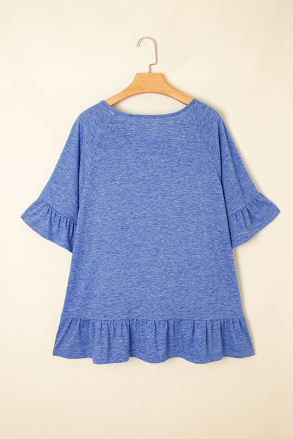 Plus Ruffle Flare Blouse Dusk Blue