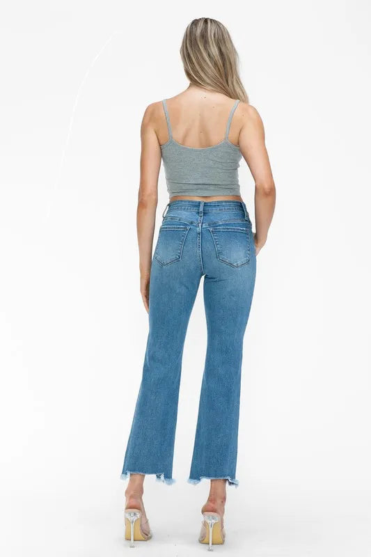 Raw Hem Distressed Mid Rise Jeans