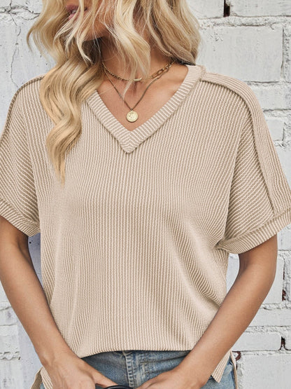 Cord Ribbed V-Neck Top