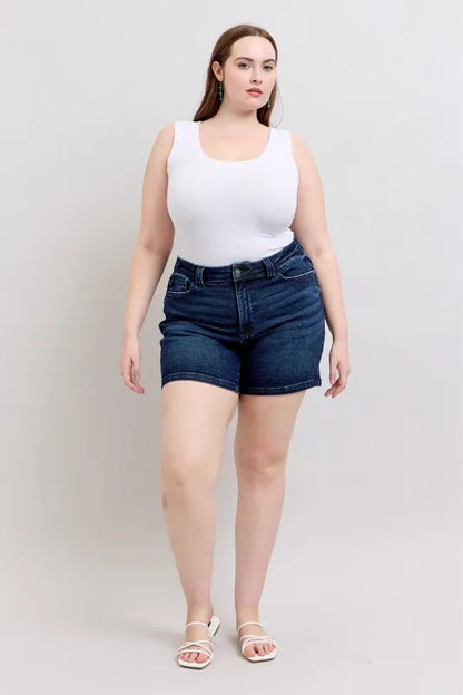 Mid-High Back Flap Denim Shorts