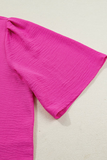 Color Block Wide Short Sleeve Blouse