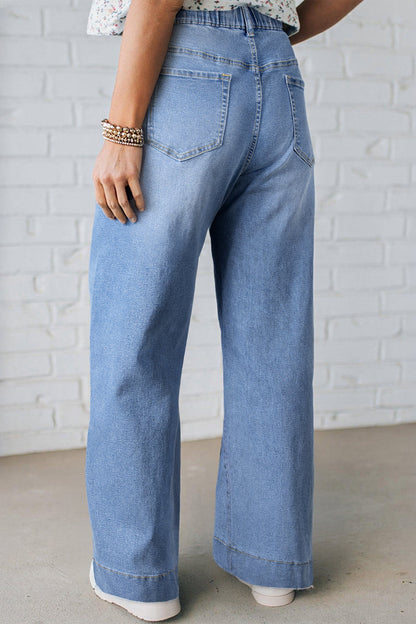 High Rise Lace Tie Whiskered Jeans