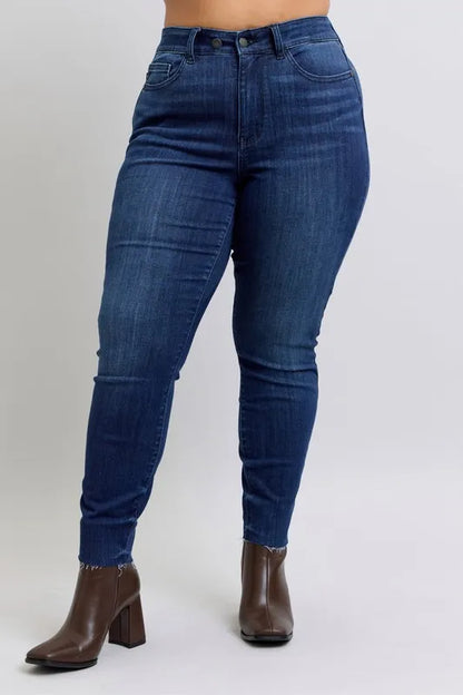 Mid Rise Skinny Jeans Raw Hem
